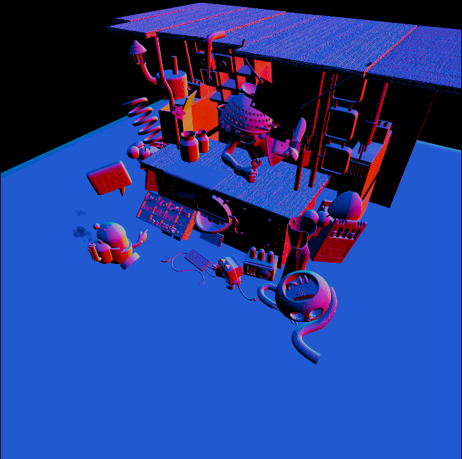 Color-coded surface normal map generated from the Blender scene