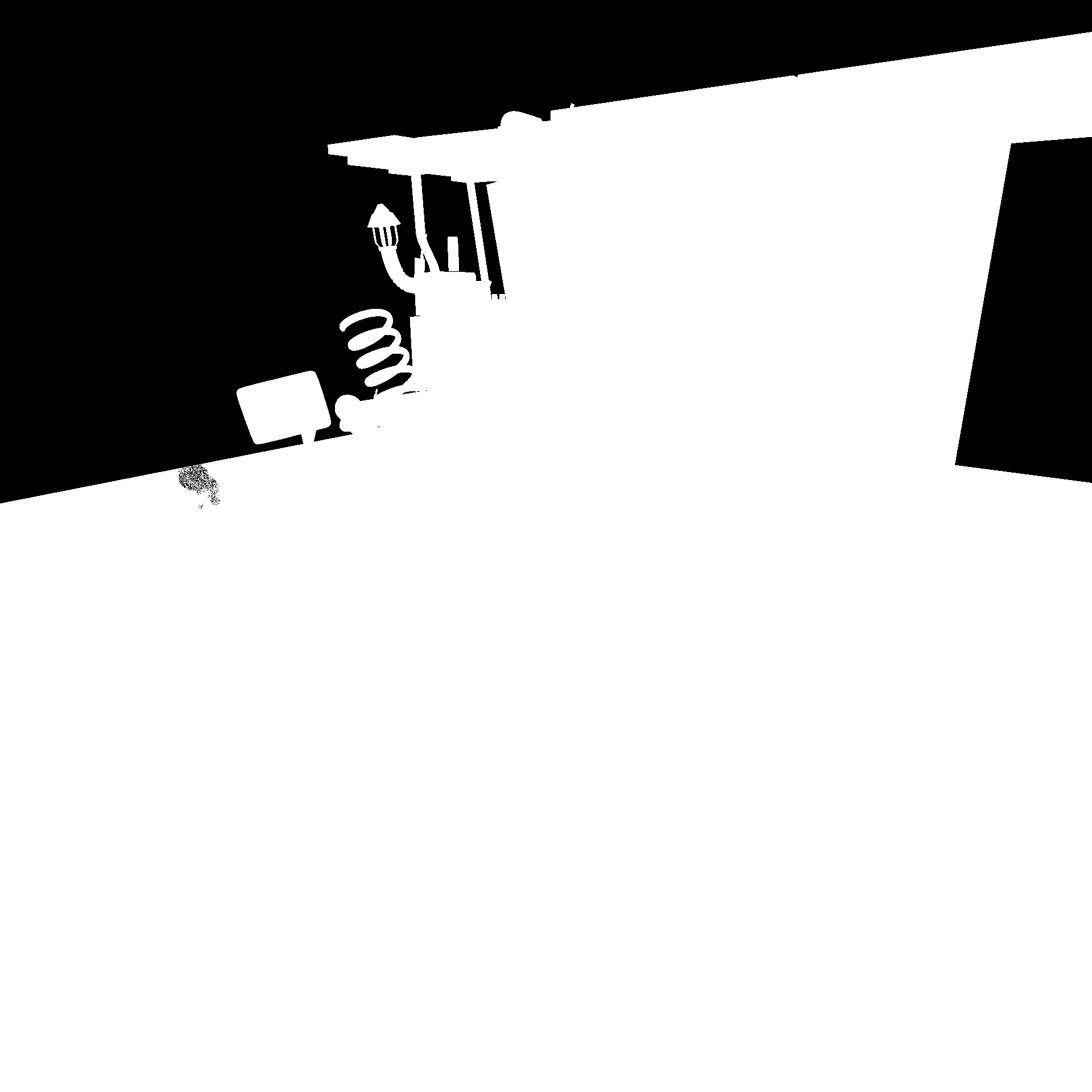 Black and white object mask generated by SplatGen